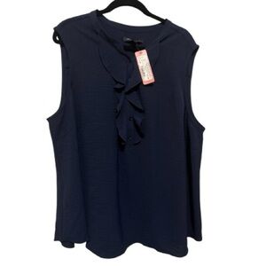 Supply & Demand Sleeveless Ruffle Front Top – Women’s 2X – Navy – NWT
